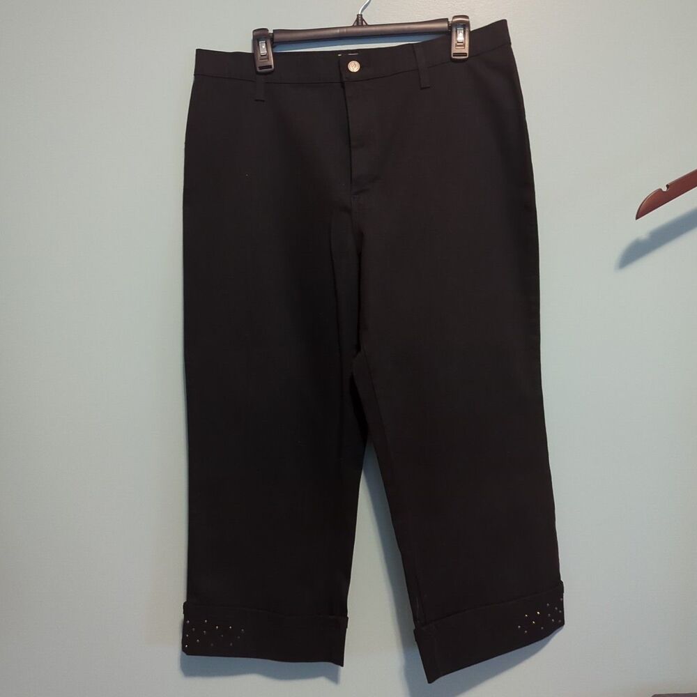 FDJ French Dressing Black Cropped Pants Womens Size 14 Bootcut Ankle Capris